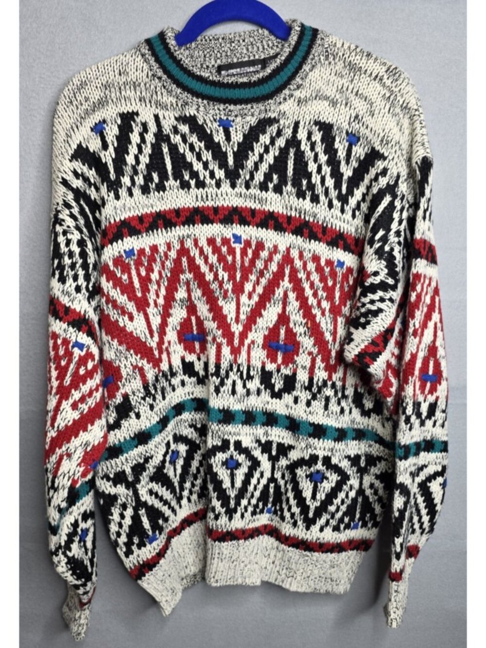 Vintage Knit Expressions  International Abstract Acrylic Retro Sweater 90s Large